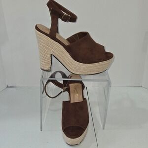 FOWT Brown Espadrille Platform Chunky Block Heel Sandal Ankle Strap Open Toe  10